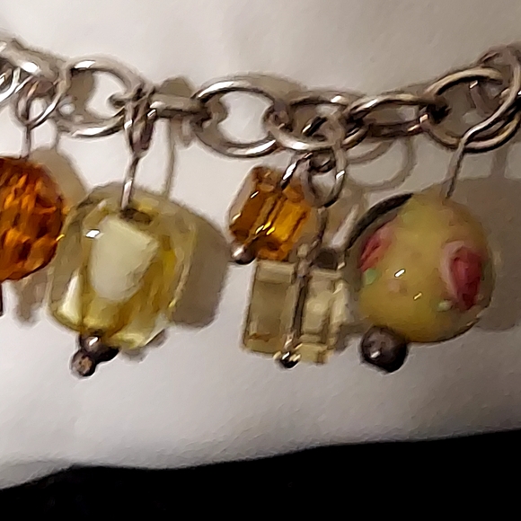 Glass Murano Bead and Butterflies Sterling Charm Bracelet size 7 inches - Picture 6 of 10